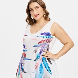Feather Pattern Crescent Hem Tank Top